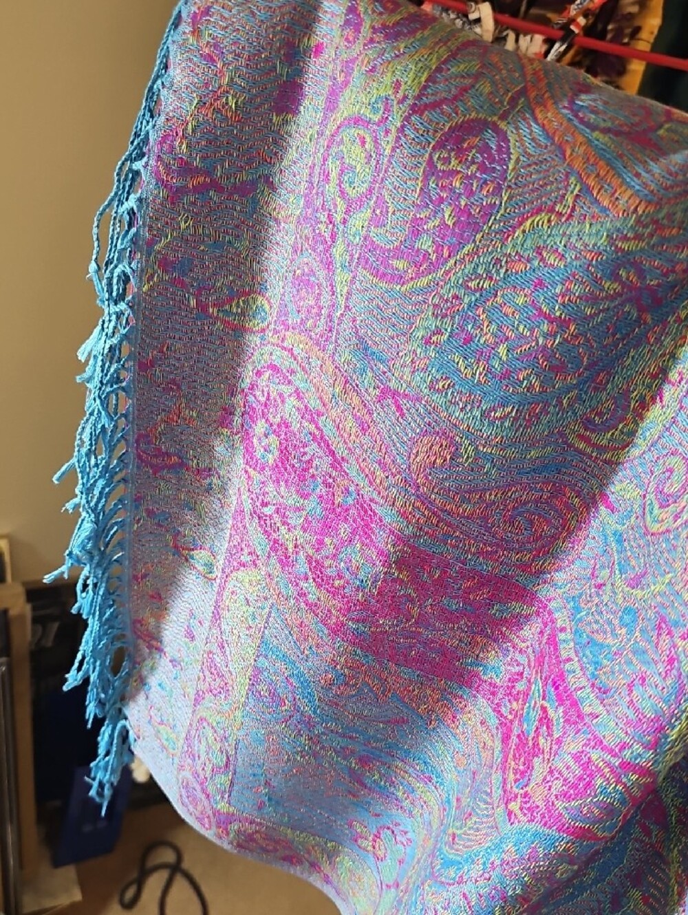 Vibrant Purple Paisley Fringed Scarf - Picture 2 of 2